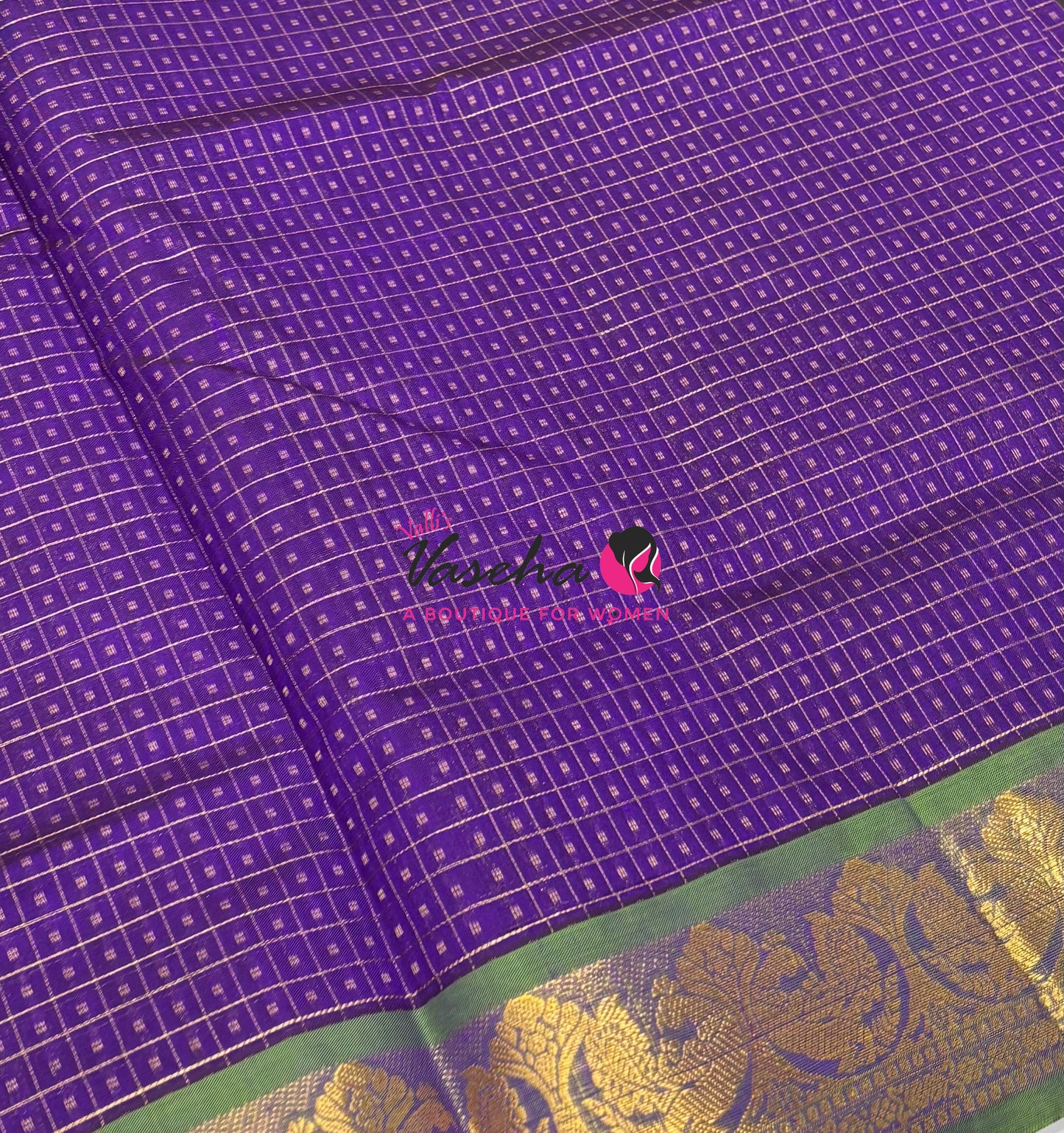 Pure Silk Cotton Saree - Purple With Green - Lakshadeepam Design - VVPLD004