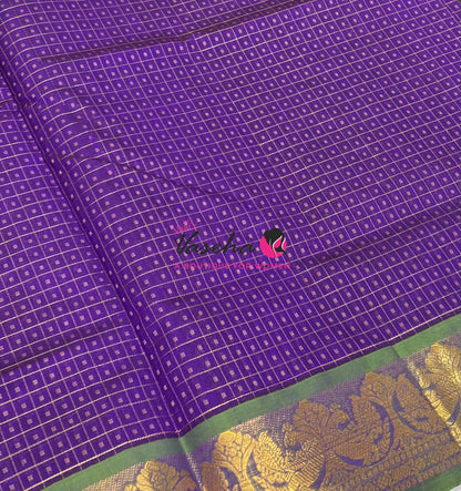 Pure Silk Cotton Saree - Purple With Green - Lakshadeepam Design - VVPLD004