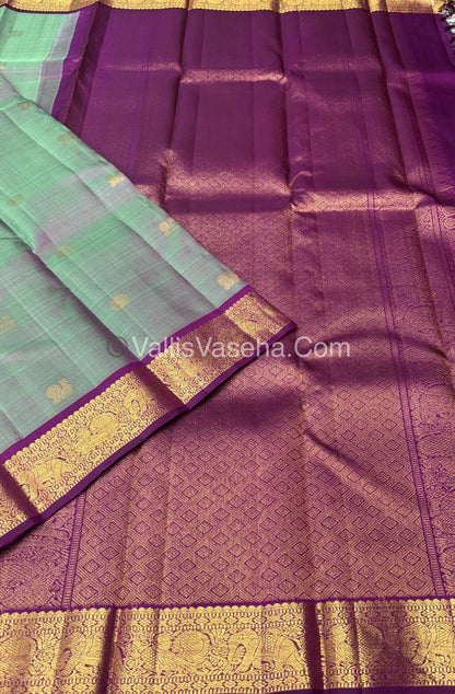 Pure Kanchipuram Silk Saree - Dual Tone Grey & Purple Combo - VVPS025