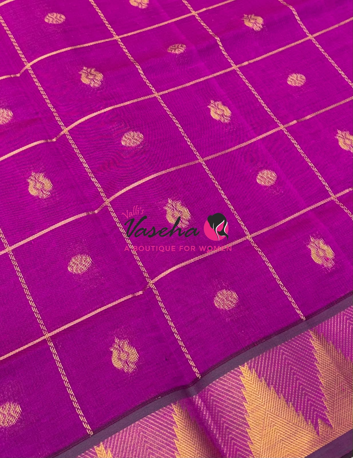 Semi Silk Cotton Saree - Checked Pattern with Butta  - VVSSC012
