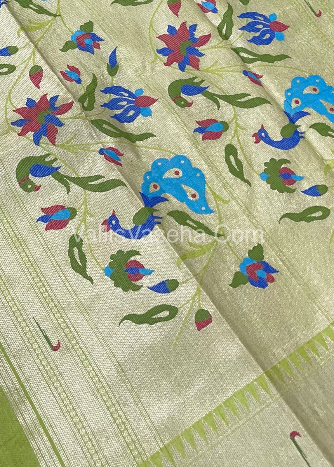 Semi Raw Silk - Paithani Design Weaving - Grey Shade - VVRS005