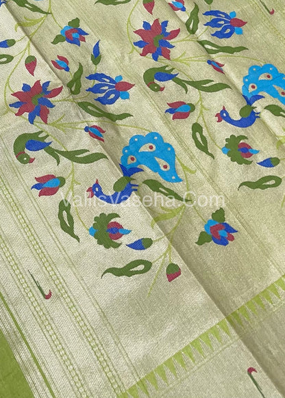 Semi Raw Silk - Paithani Design Weaving - Grey Shade - VVRS005
