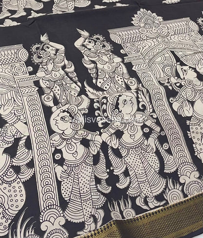 Chennur Silk | Kalamkari Prints |  Black With White  -VVCS005