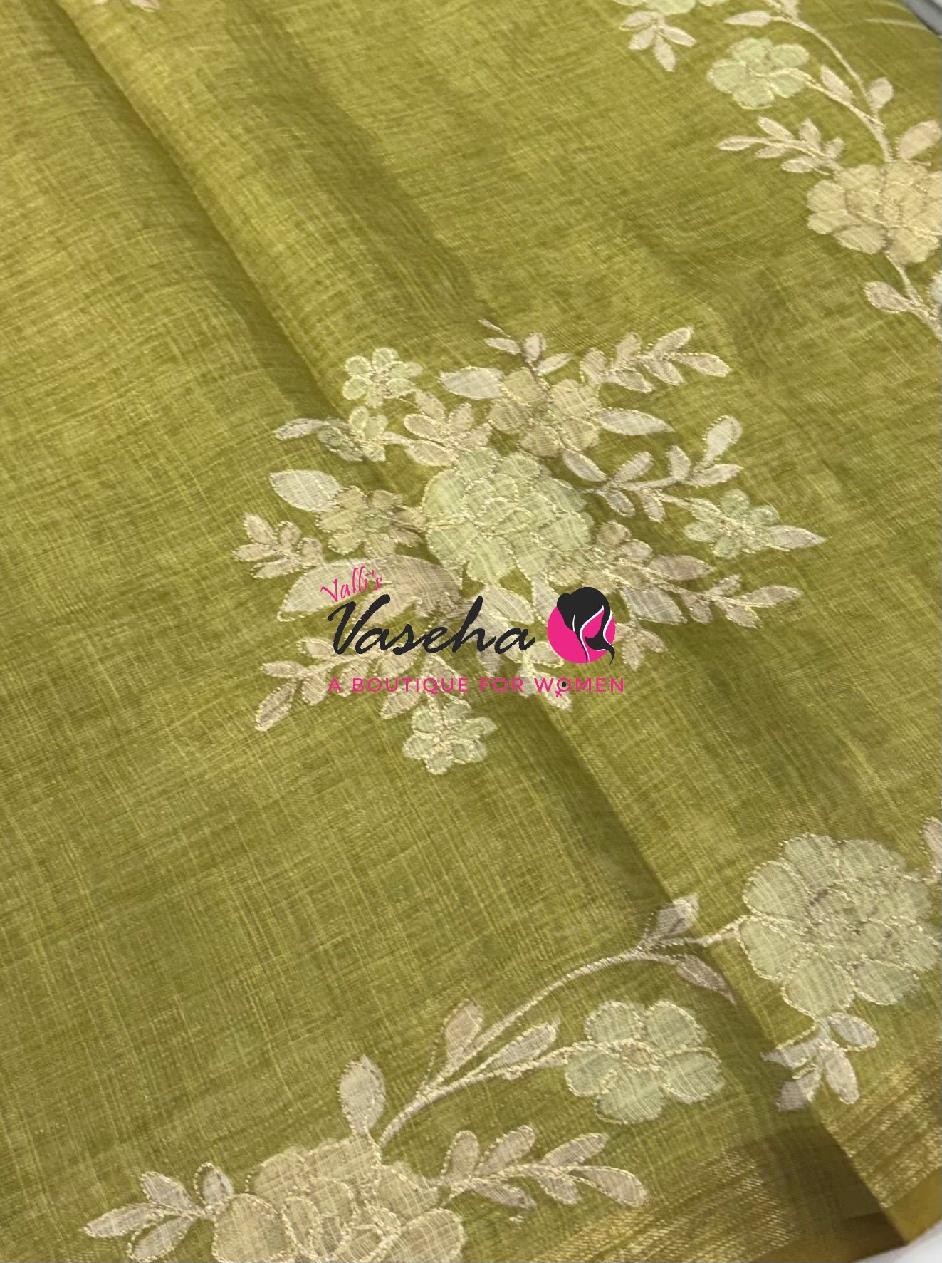 Linen Tissue Saree - Green Shade - VVLTS004