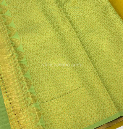 Kanchi Semi Silk - Yellow With Green - Temple Border  - VVKSS001