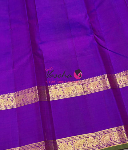 Pure Kanchipuram Silk Saree  - Peachish Pink & Purple shade - VVPS022
