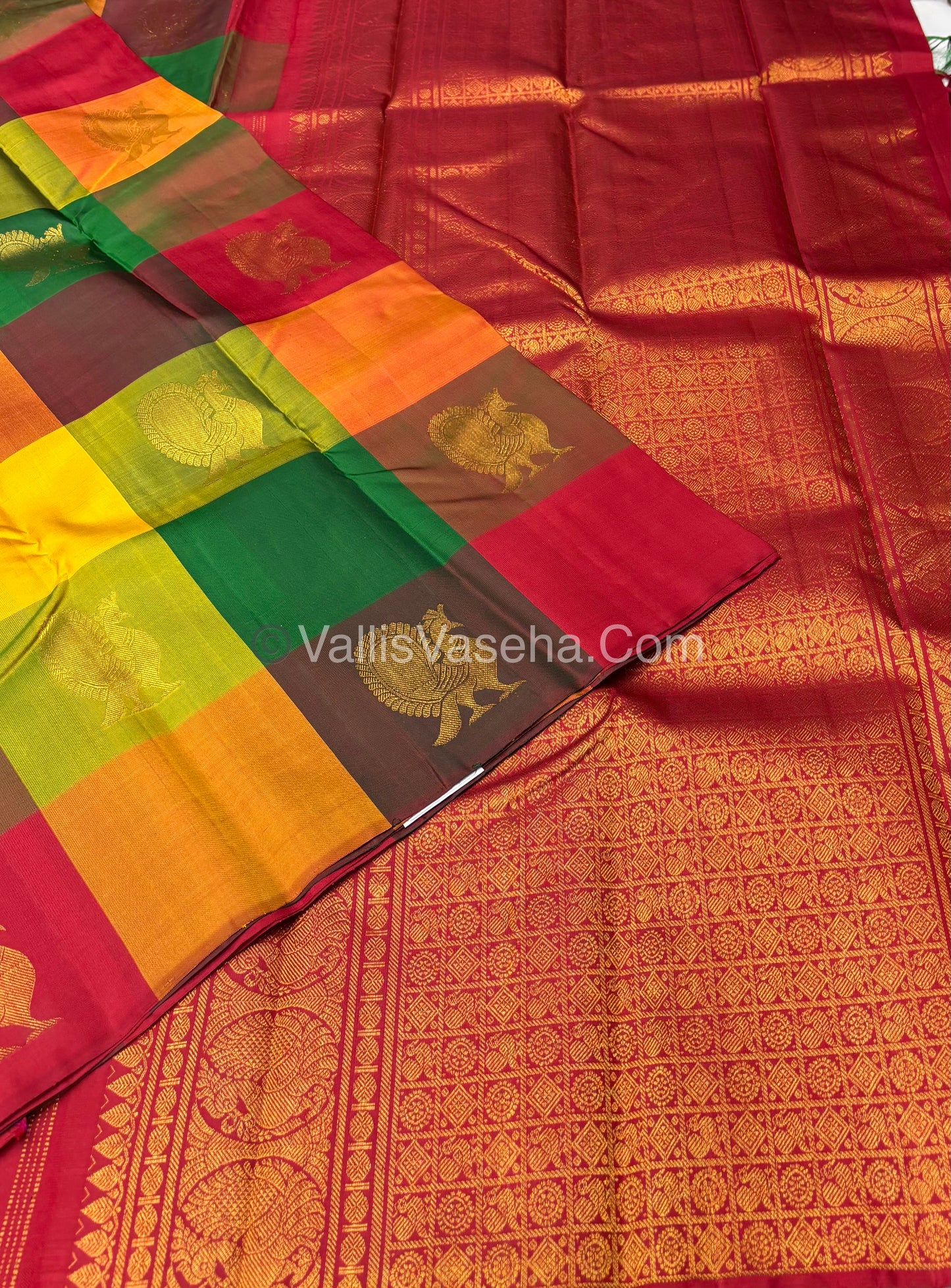 Pure Kanchipuram Silk Saree - Pazhum Pazhamum Checks - VVPS017