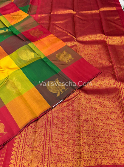 Pure Kanchipuram Silk Saree - Pazhum Pazhamum Checks - VVPS017