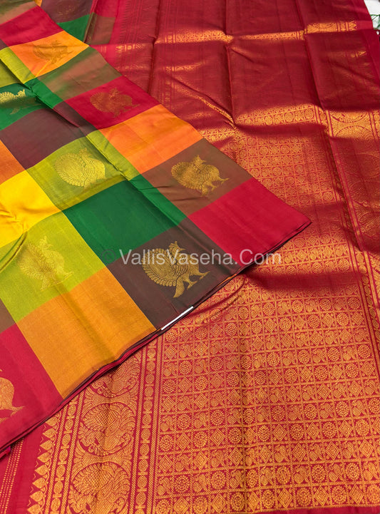 Pure Kanchipuram Silk Saree - Pazhum Pazhamum Checks - VVPS017