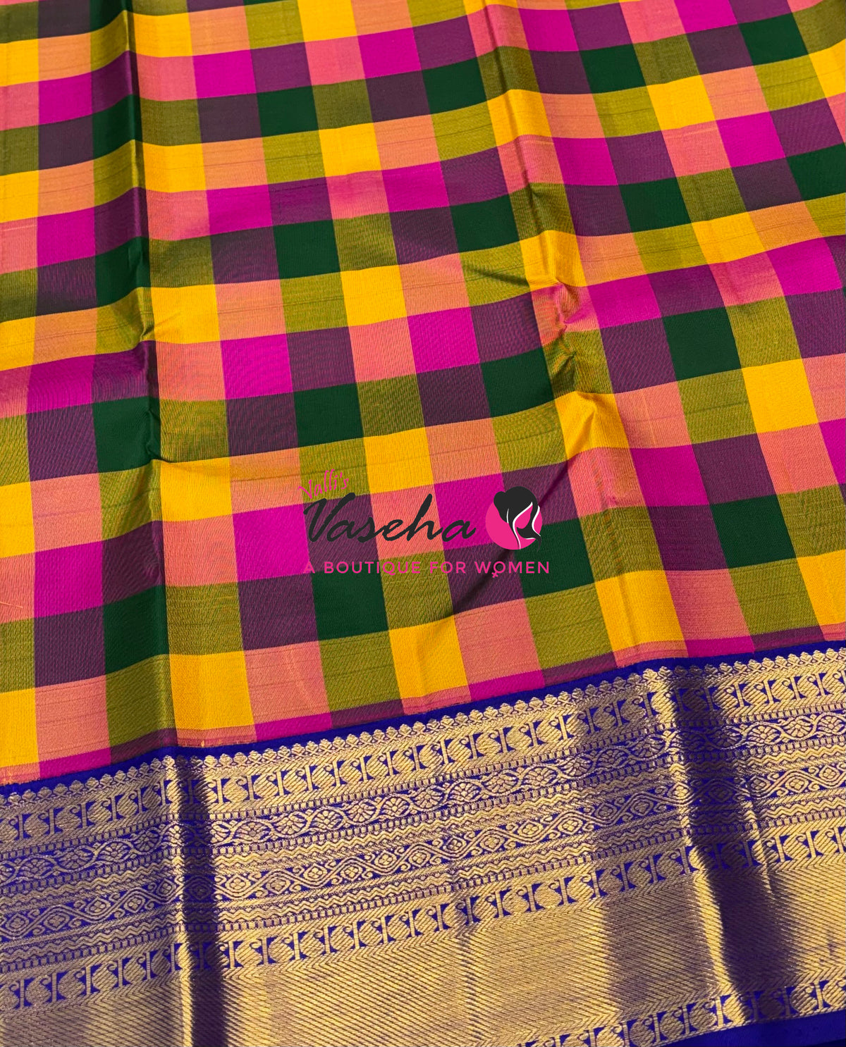 Pure Vintage Korvai Kanchipuram Silk Saree - Pazhum Pazhamum Checks - VVPS061