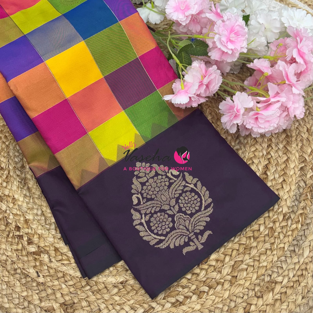 Semi Soft Silk  - Madras Checks Pattern - Brown Shade  - VVSSS042
