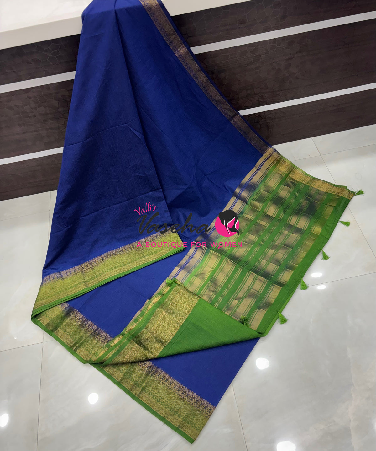 Semi Jute Silk Saree - Blue With Green Shade- VVSJS001