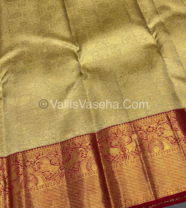 Pure Bridal Korvai Kanchipuram Silk Saree - Cream & Red Combo - VVPS041