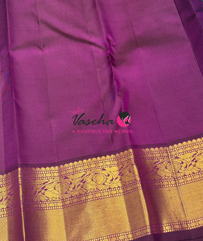 Pure Vintage Korvai Kanchipuram Silk Saree - Blue With Purplish Pink - VVPS062