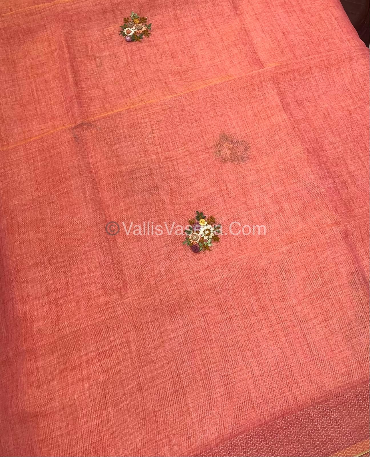French Knot - Linen Tissue Saree - Peach Shade - Heavy Work Blouse - VVLFN012