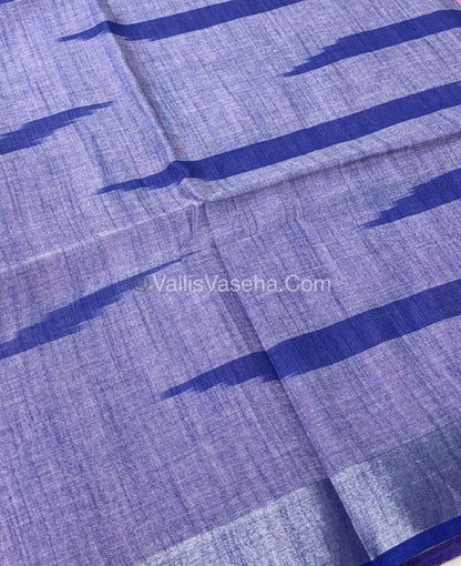 Bhagalpuri Linen Cotton Saree - Ikkat Print - Pink With Blue Shade - VVBLC002