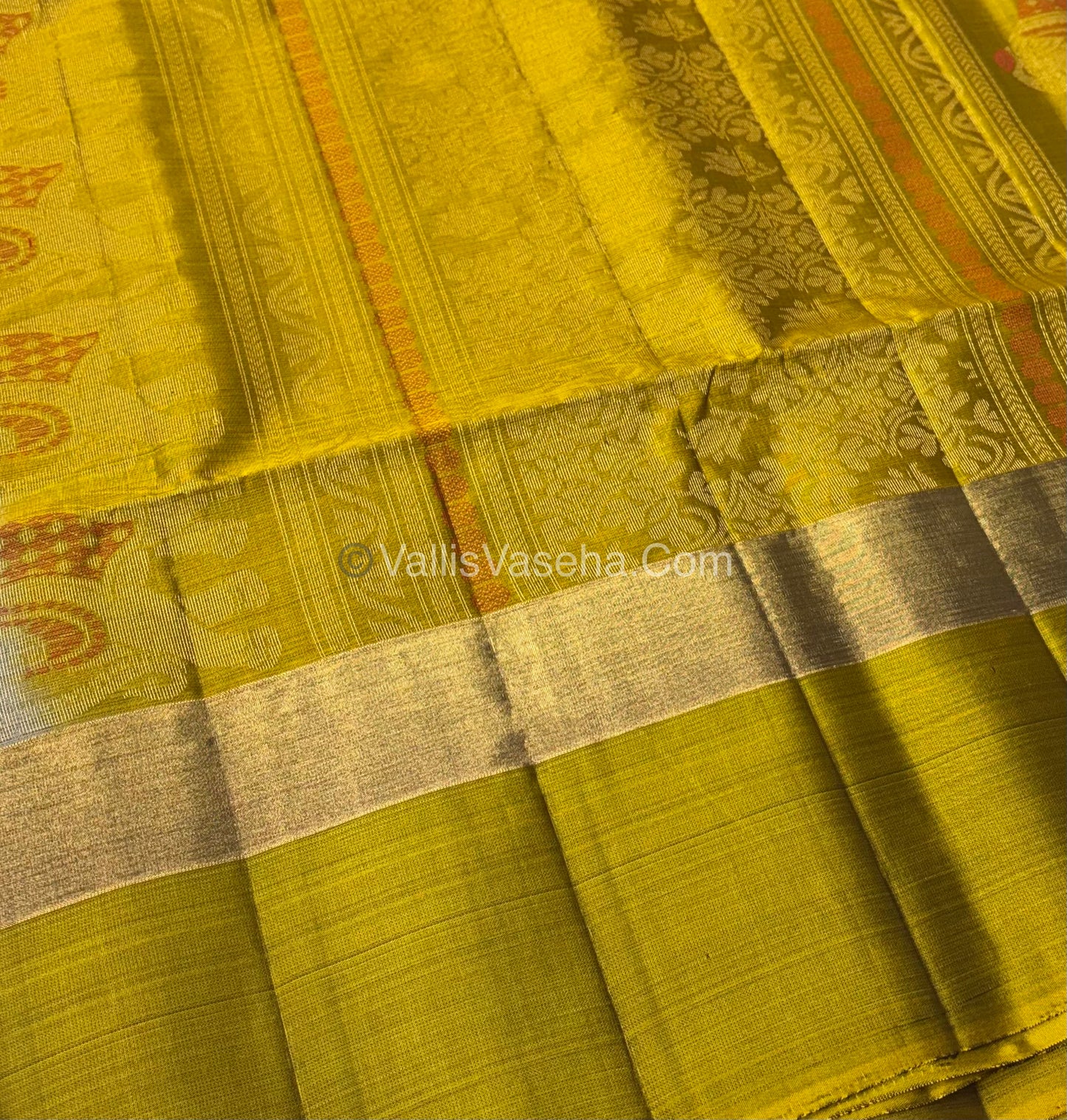 Half Mixed Soft Silk Saree - Grey with Lemon Green - VVPSS028