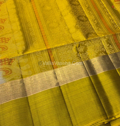 Half Mixed Soft Silk Saree - Grey with Lemon Green - VVPSS028