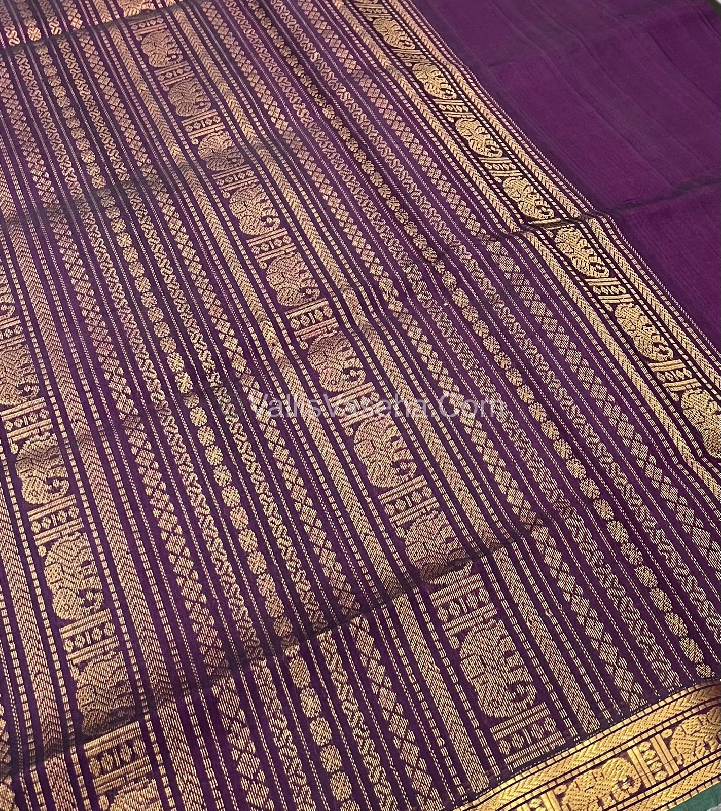Pure Silk Cotton Saree - Retta Mayil Design - Dark Purple Shade - VVRMS001
