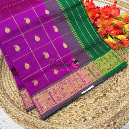Semi Silk Cotton Saree - Checked Pattern with Butta  - VVSSC013