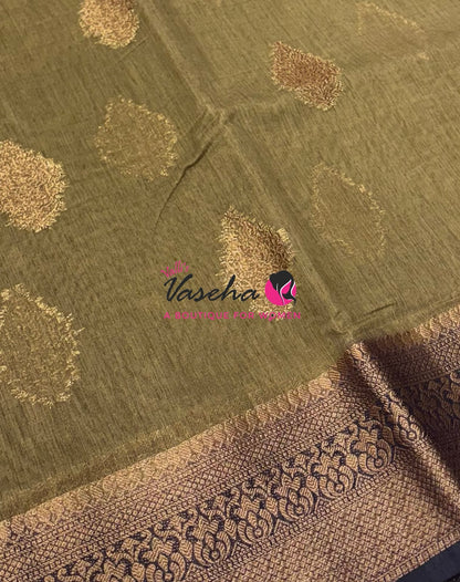 Bamboo Silk Saree - Grey with Blue  - VVBSS018