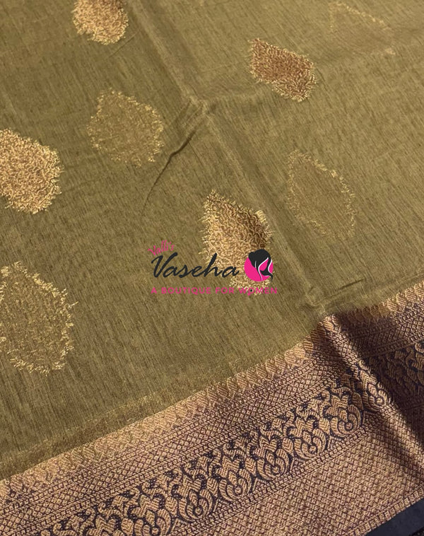 Bamboo Silk Saree - Grey with Blue  - VVBSS018