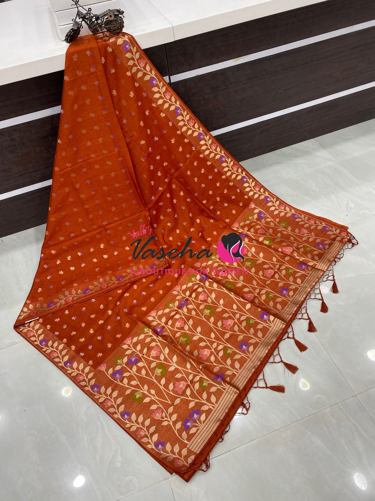 Banarasi - Heritage Meenakari Silk - Rust Orange Shade - VVBHS012