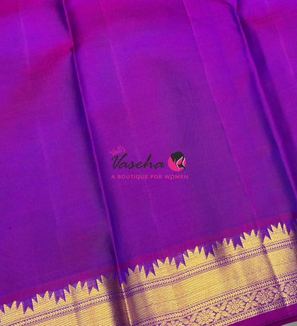 Pure Kanchipuram Silk Saree - Dual Tone Green & Purplish Pink Combo - VVPS013