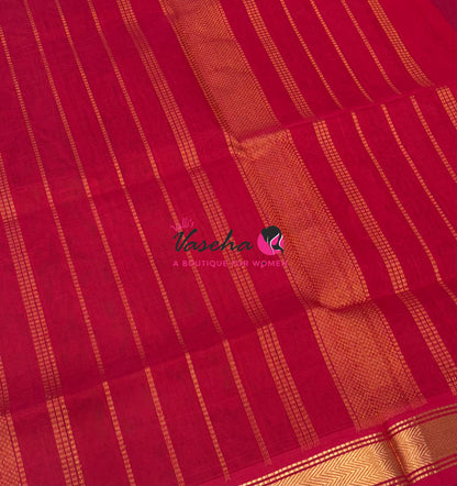 Pure Silk Cotton Sarees - Blue With Red - VVPSC003
