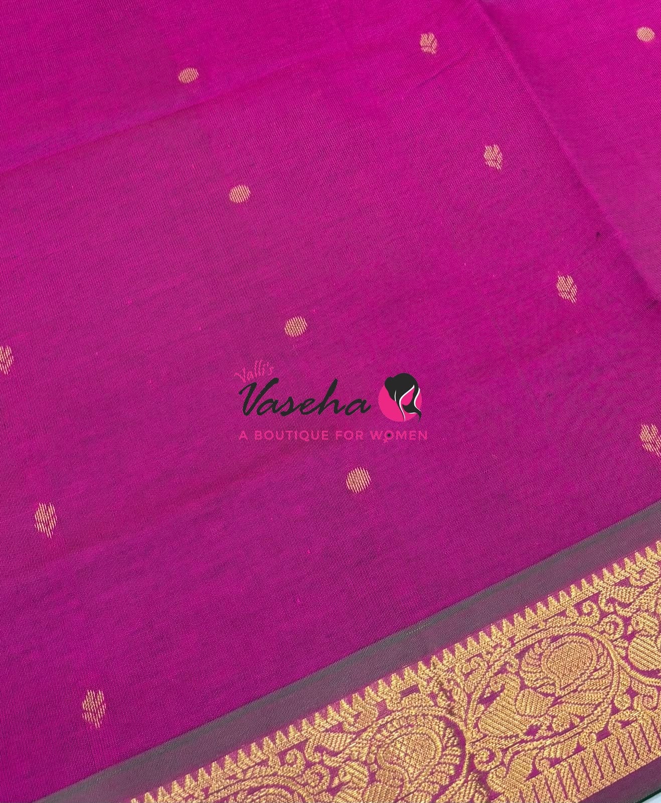Semi Silk Cotton Saree - Small Round with Zari Butta  -  VVSSC014
