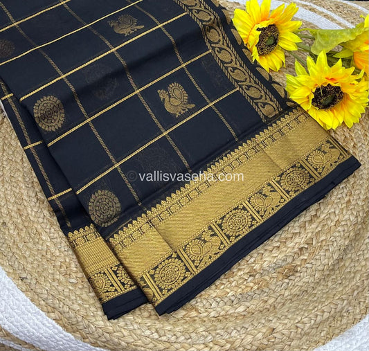 Pure Silk Cotton Saree - Mayil & Chakkaram Design - Black - VVMC001