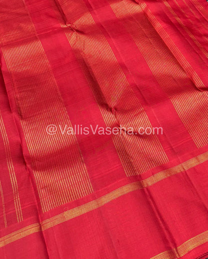 Pure Korvai Kanchipuram Silk Saree - Checks Pattern - Black & White with Red Combo - VVPS015