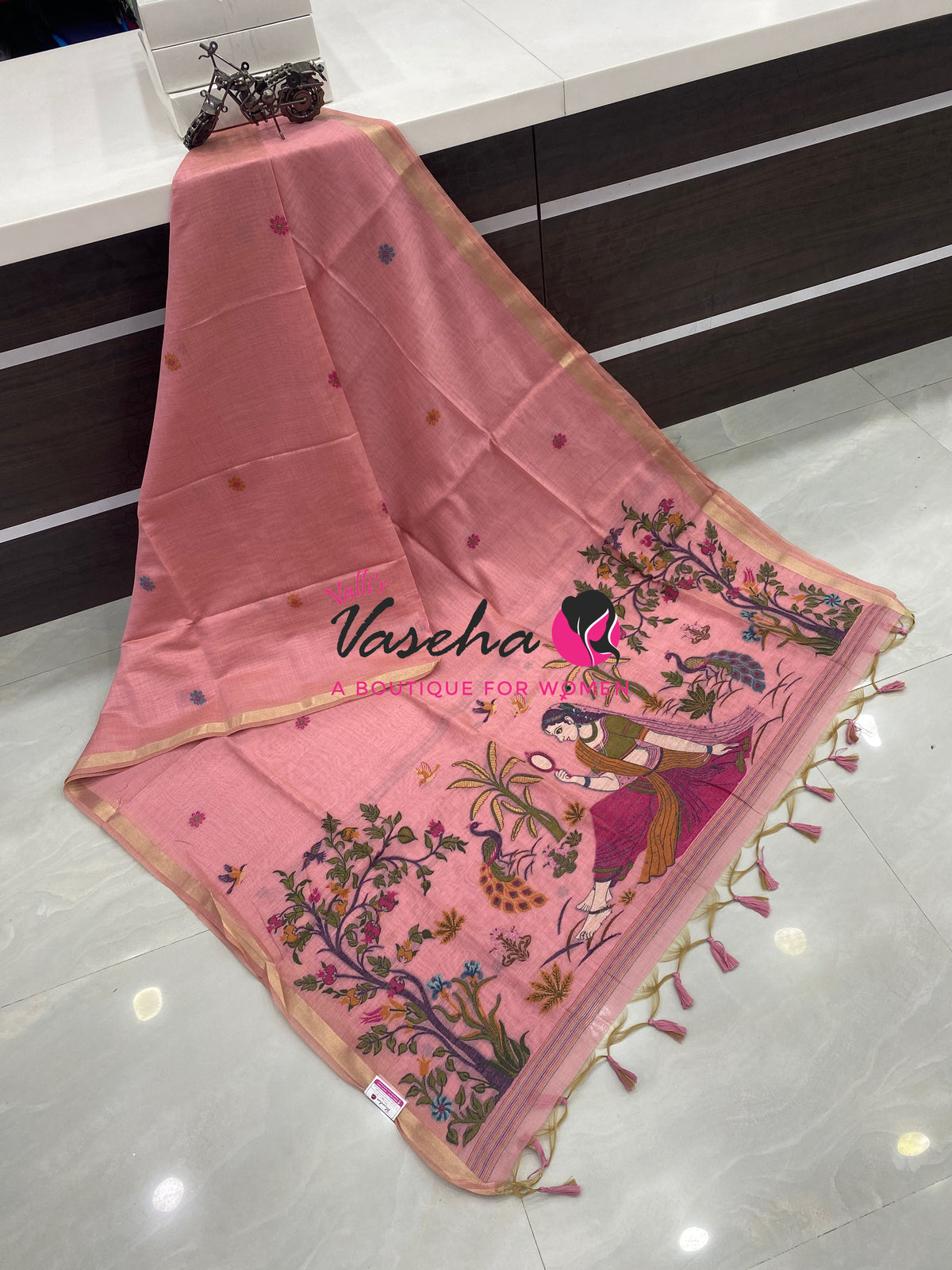 Muga Cotton Saree - Peach Shade - VVMCS002