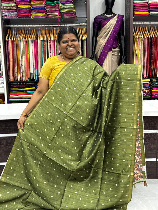 Semi Matka Tussar Silk Saree - Tie & Dye pattern - Green Shade - VVSMT001