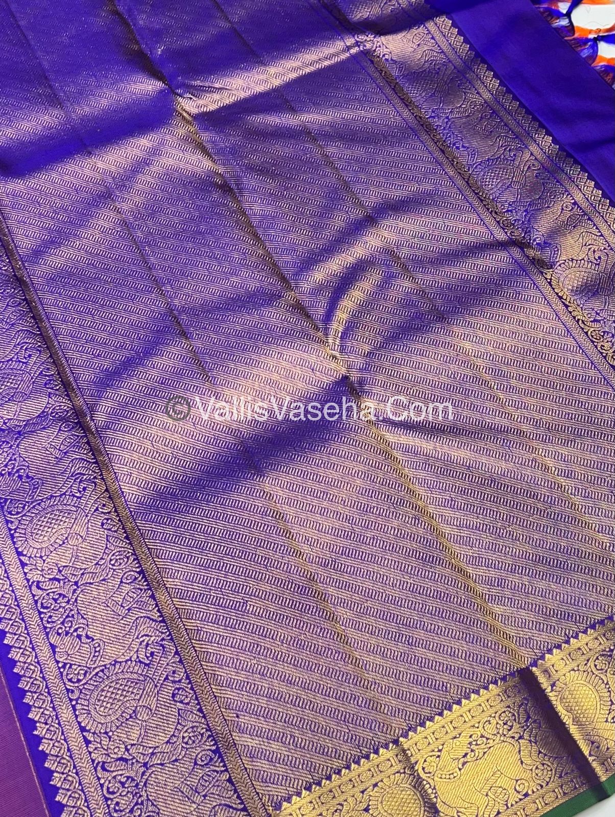 Pure Kanchipuram Silk Saree - Double Tone Peachish Rust & Violetish Blue Combo - VVPS014