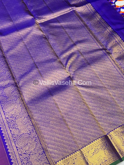 Pure Kanchipuram Silk Saree - Double Tone Peachish Rust & Violetish Blue Combo - VVPS014