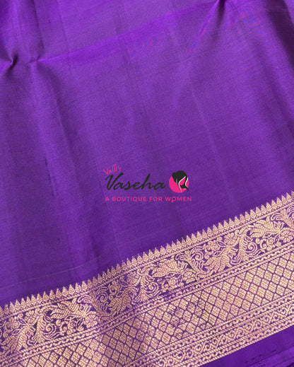 Pure Soft Silk Saree - Kanchi Border - Green & Purple Combo - VVPSS046
