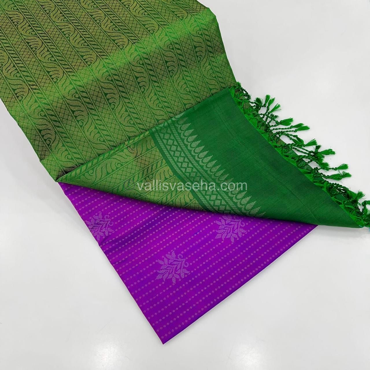 Pure Soft Silk Saree - Vaira Voosi design - Purple With Green Combo - VVPSS016