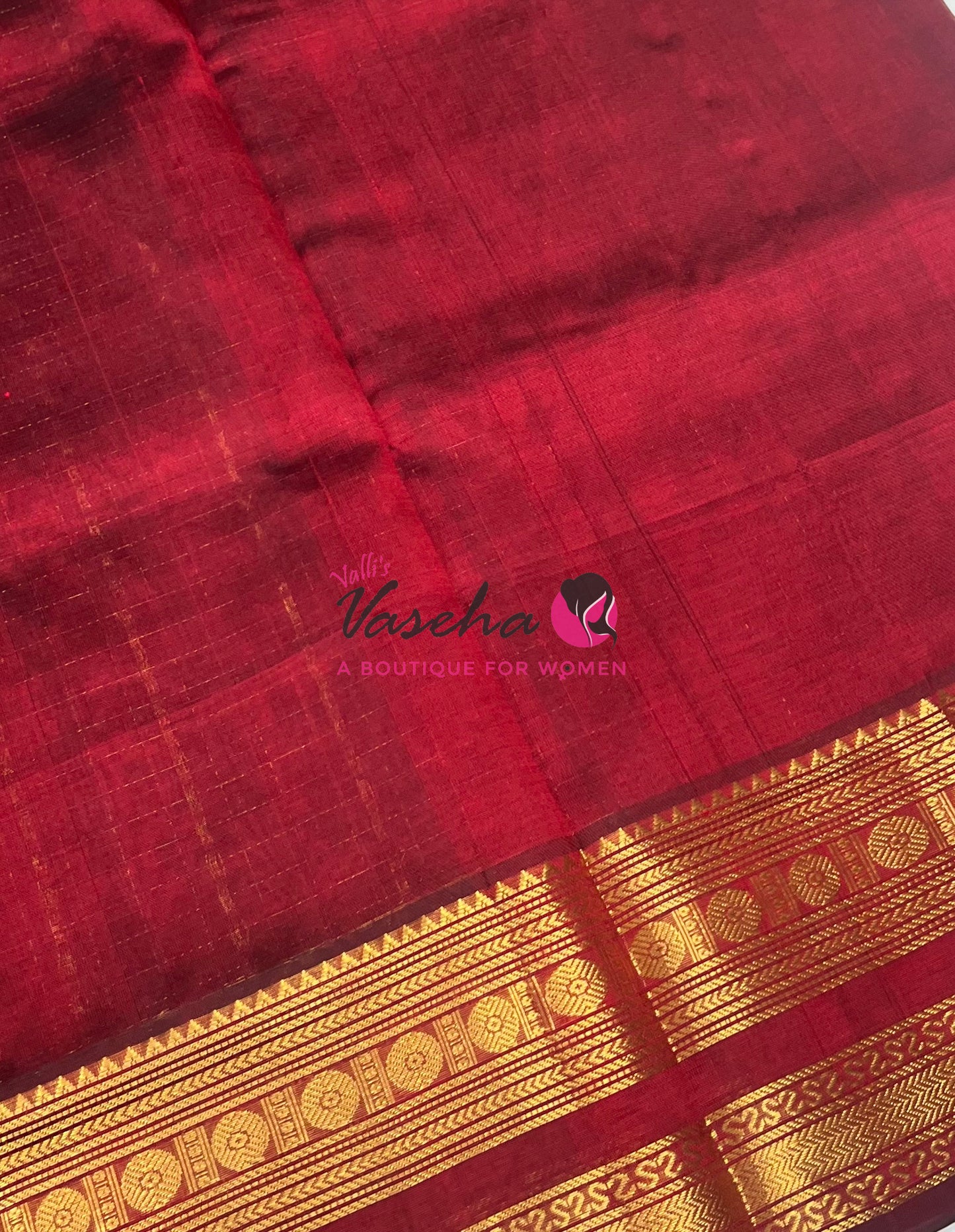 Pure Silk Cotton Saree | Blue With Maroon Shade |Lakshadeepam Design VVPLD002