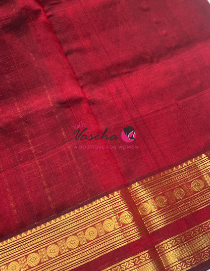 Pure Silk Cotton Saree | Blue With Maroon Shade |Lakshadeepam Design VVPLD002