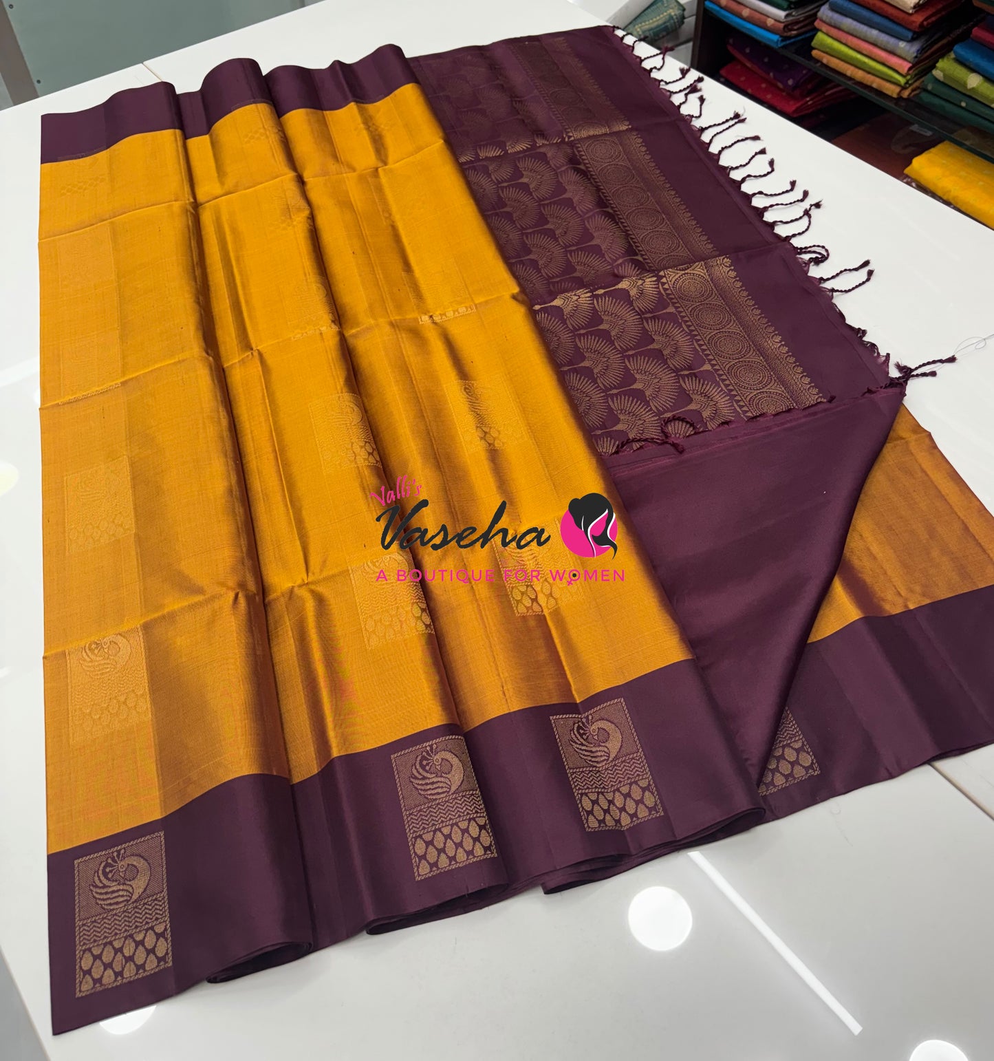 Pure Soft Silk Saree - Yellow & Wine - VVPSS091