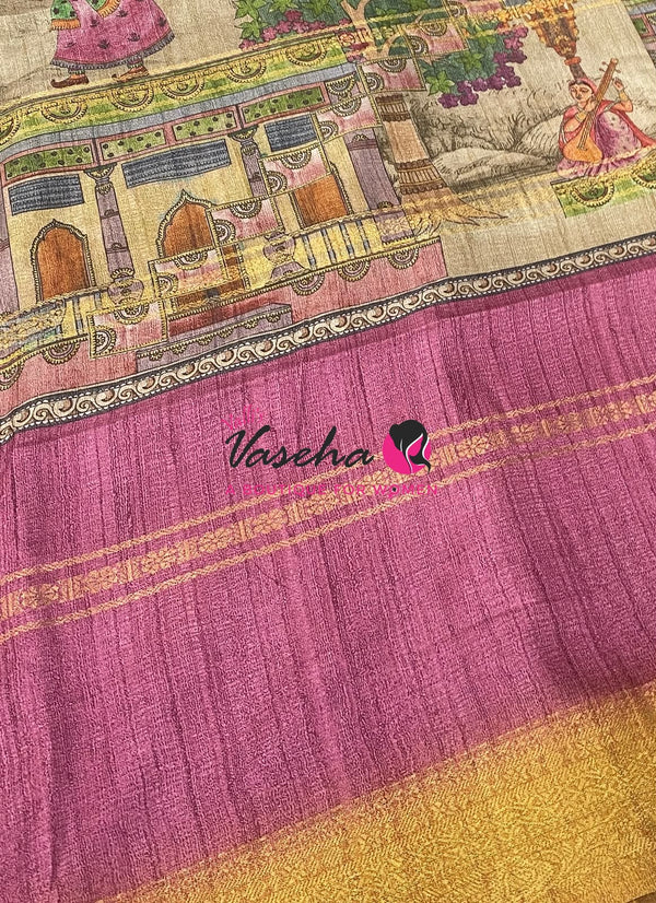 Semi Art Silk Saree - Pink & Mustard Yellow Shade - VVSAT002