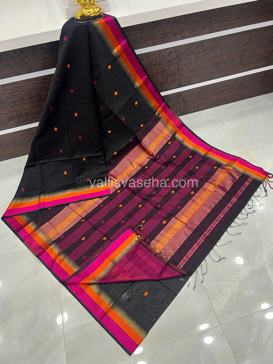 Pure Maheshwari Silk Cotton Saree -  Black & Pink Color - VVMSC004