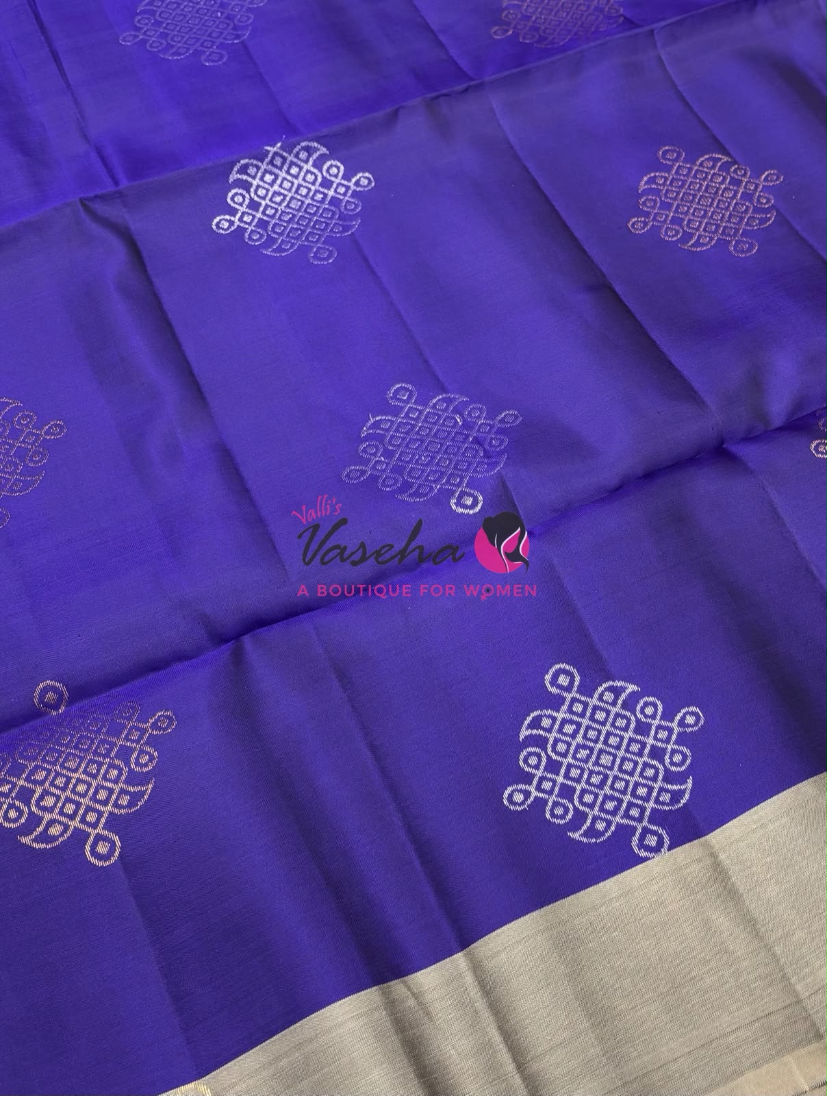 Half Mixed Soft Silk Saree - Kolam Design - Blue & Grey Shade - VVPSS077