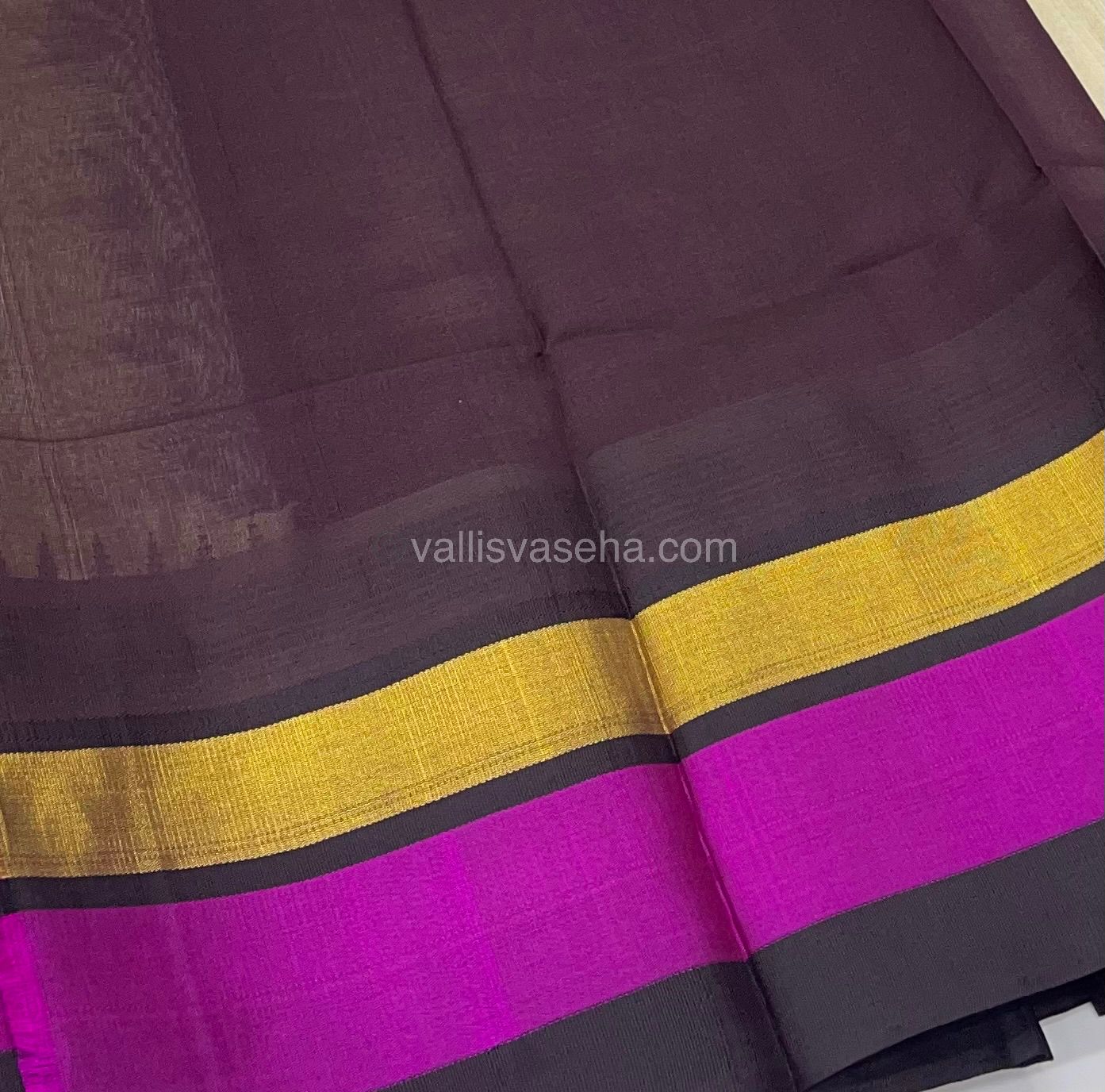 Pure Korvai Silk Cotton Saree - Cream with Brown Combo - Temple border - VVKSC001