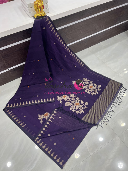 Bengal Kaddhi Cotton Saree | VVBKC001 |Violetish Purple