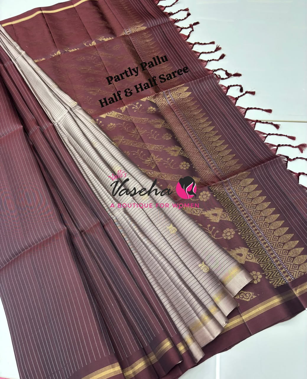 Pure Soft Silk Saree - Partly Pallu -  Half & Half Saree - VVPSS142