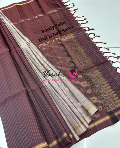 Pure Soft Silk Saree - Partly Pallu -  Half & Half Saree - VVPSS142