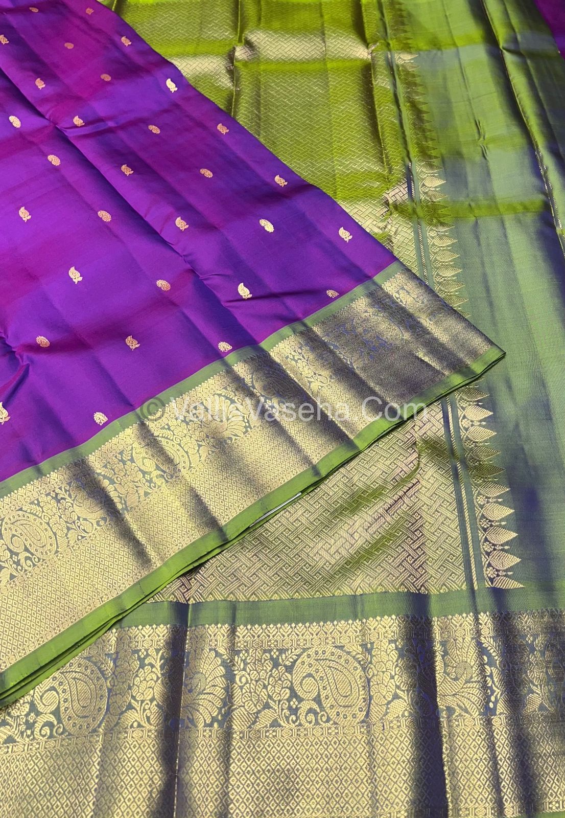 Half Mix - Pure Soft Silk Saree - Purple & double Tone Green Shade - VVPSS032