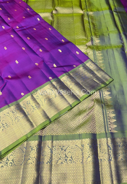 Half Mix - Pure Soft Silk Saree - Purple & double Tone Green Shade - VVPSS032